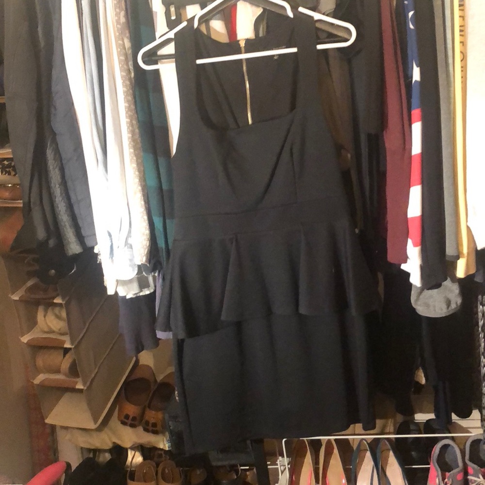 Black Peplum Dress w/ Fun Zipper Detail on back